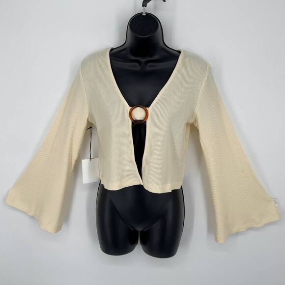 Callahan Vera Yellow Crop Top NEW Womens M Open Front Lightweight Bell Sleeve - Picture 1 of 8